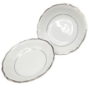 Walbrzych Platina Fruit/Dessert Bowl Set‎ Of 2 White w Platinum Trim